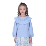 Sky Blue Floral Classic Blouse For Girls Image