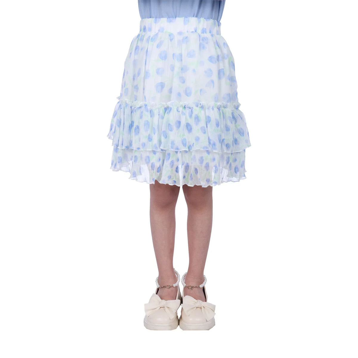 Blue Floral Classic Skirt For Girls Image