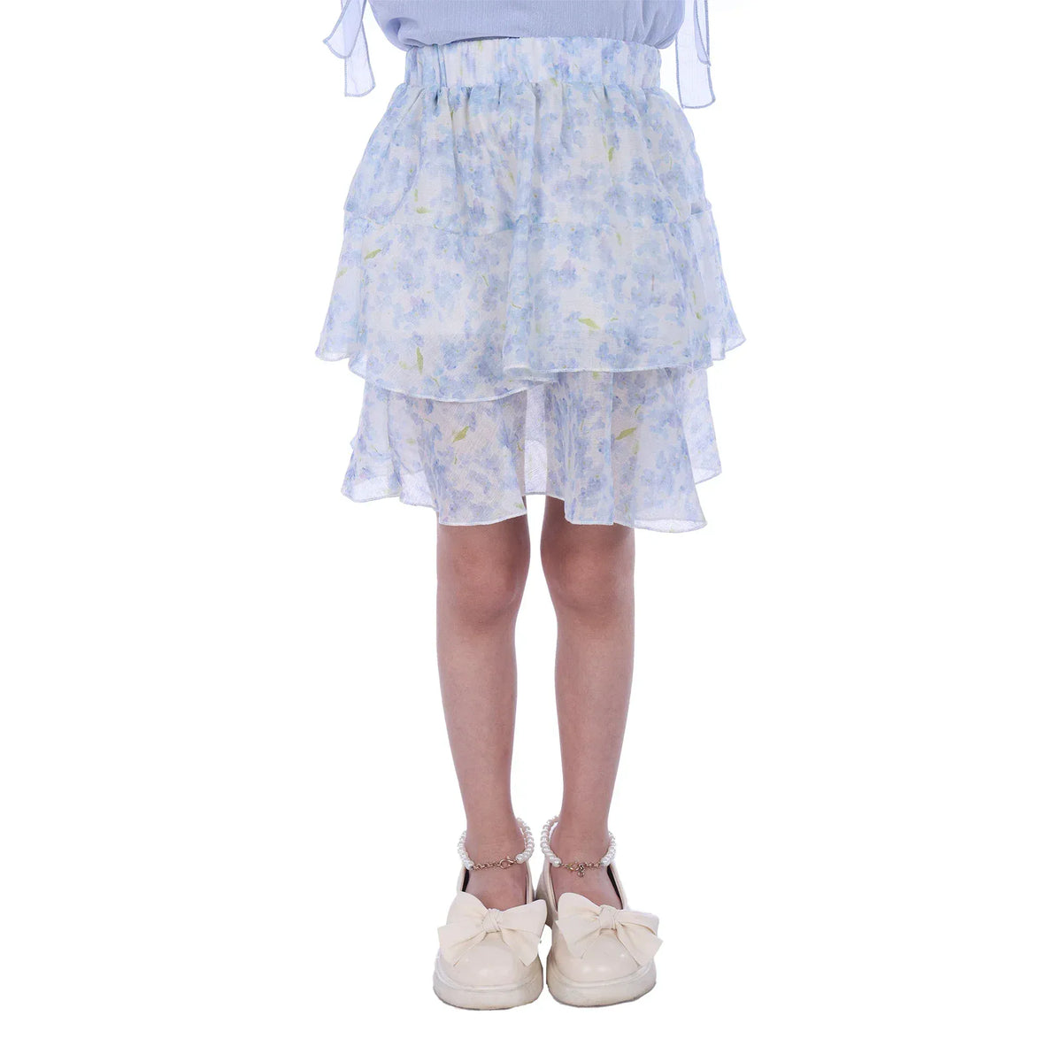 Blue Floral Classic Skirt For Girls Image