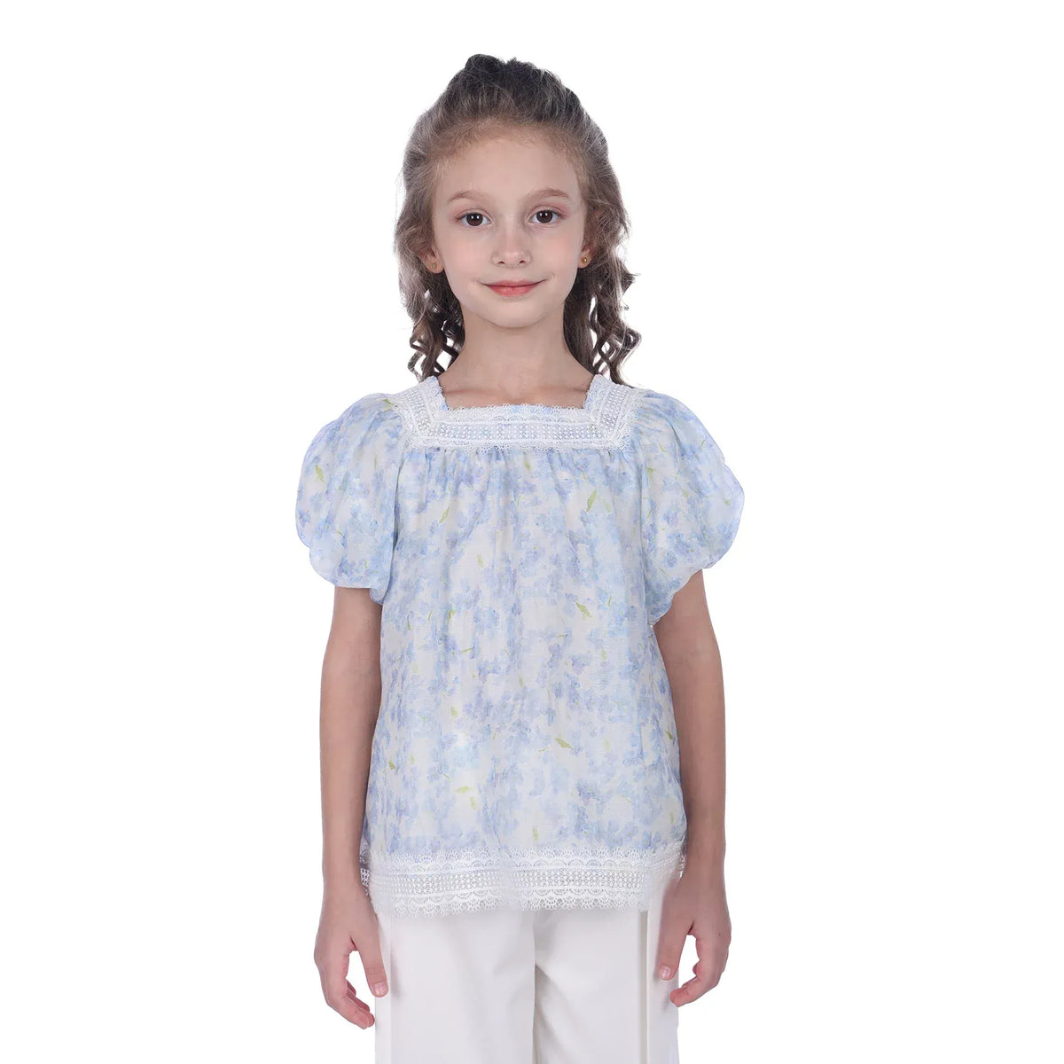 Blue Floral Classic Blouse For Girls Image