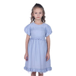 Light Blue Floral Classic Dress For Girls Image