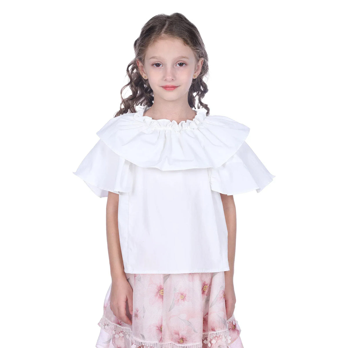 Off White Plain Classic Blouse for Girls Image