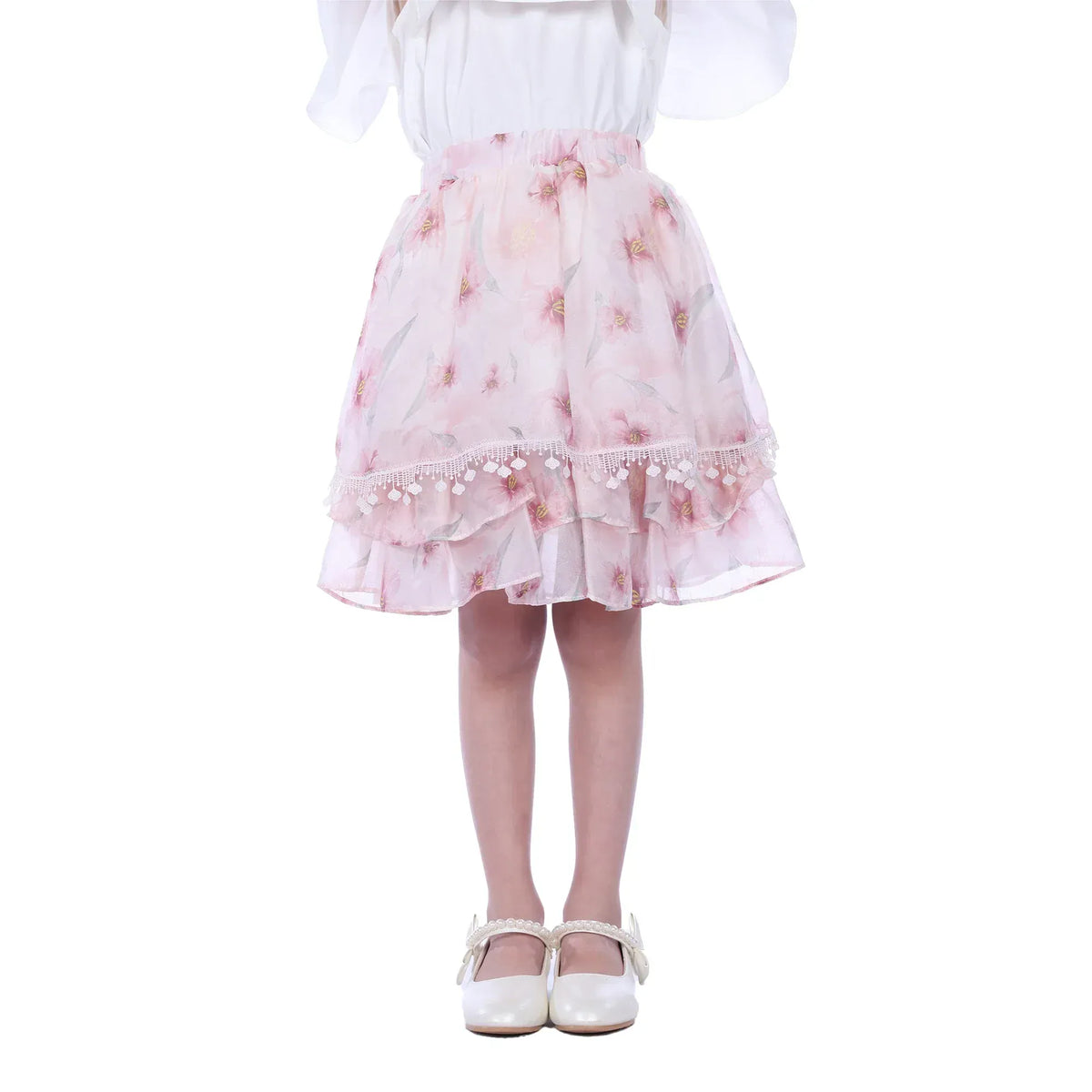 Pink Floral Classic Skirt for Girls Image