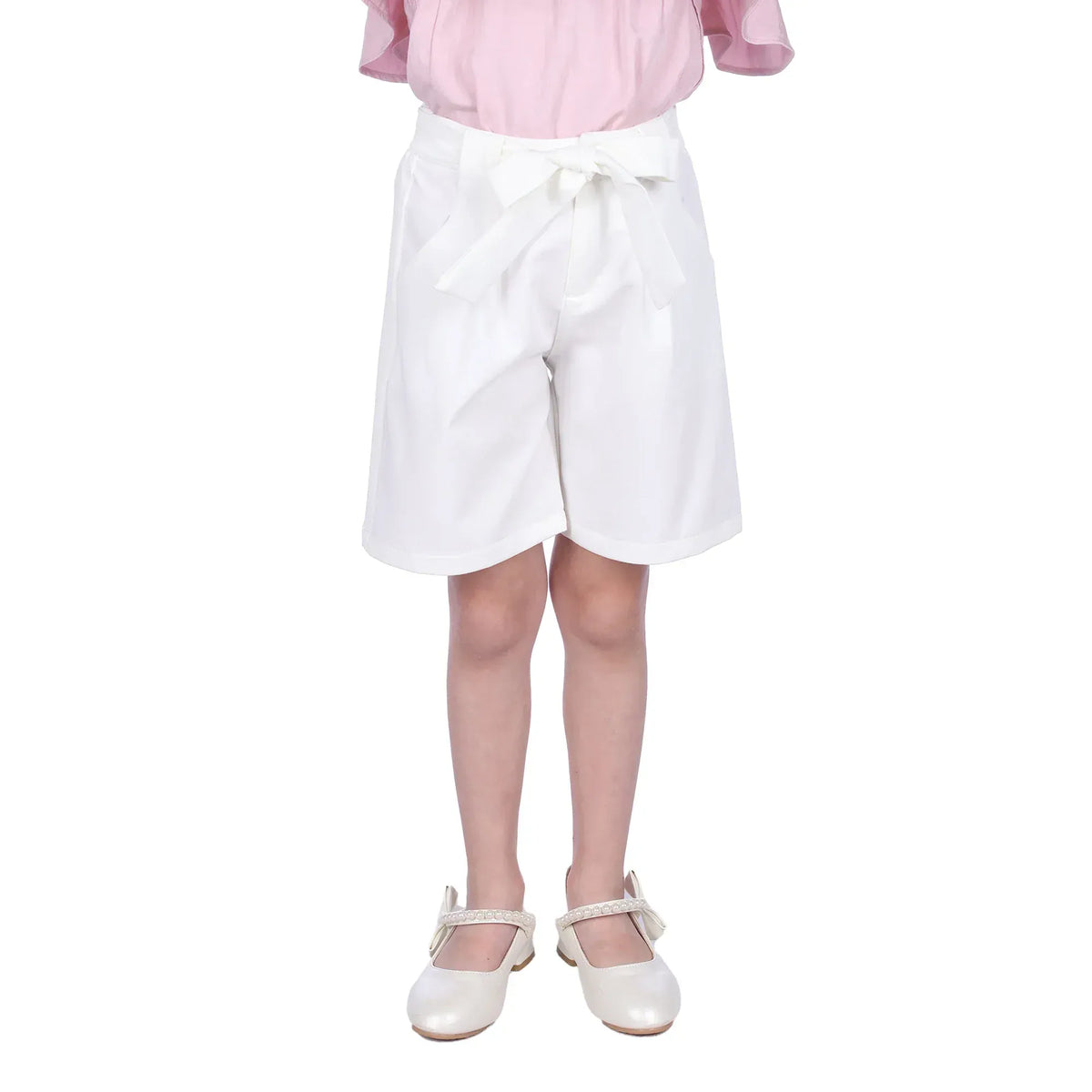 Off White Plain Classic Shorts for Girls Image