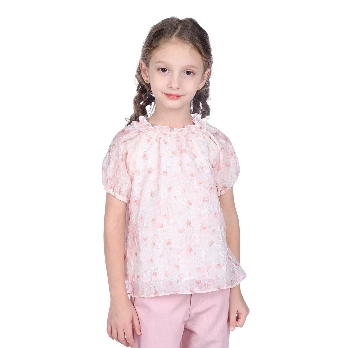 Pink Floral Classic Blouse for Girls Image