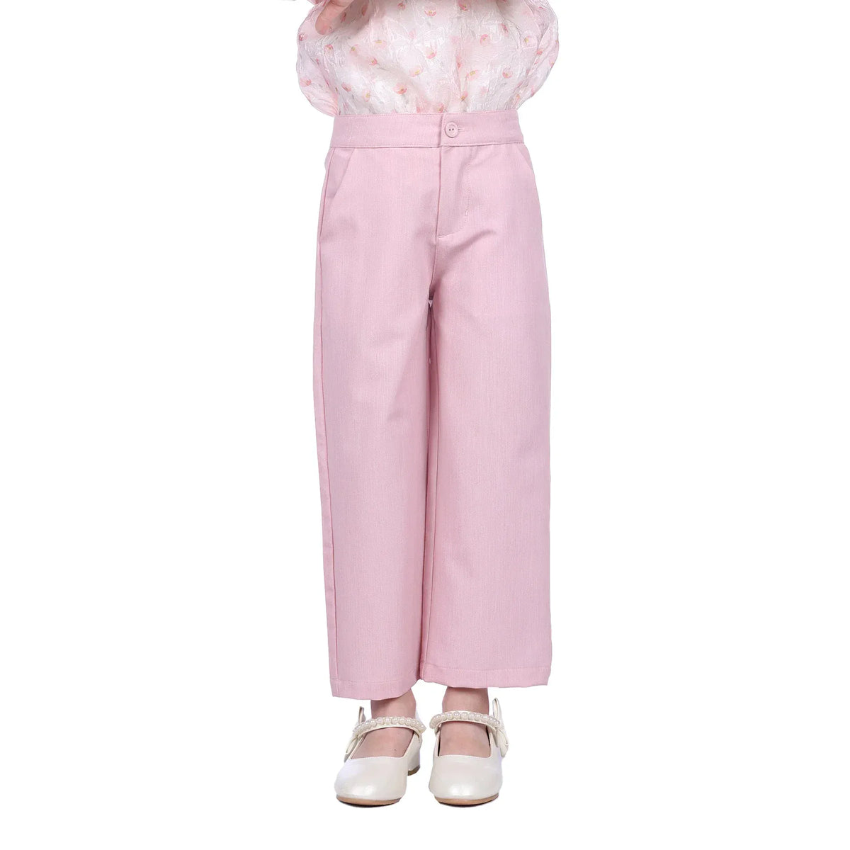 Pink Solid Classic Pants for Girls Image
