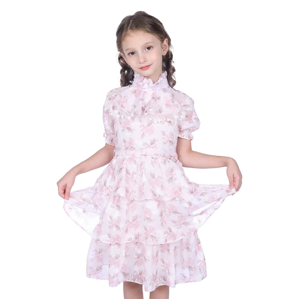 Pink Floral Classic Dress for Girls Image