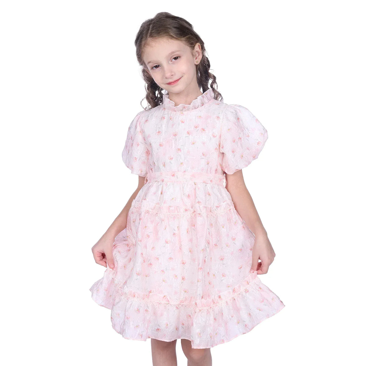 Light Pink Floral Classic Dress for Girls Image