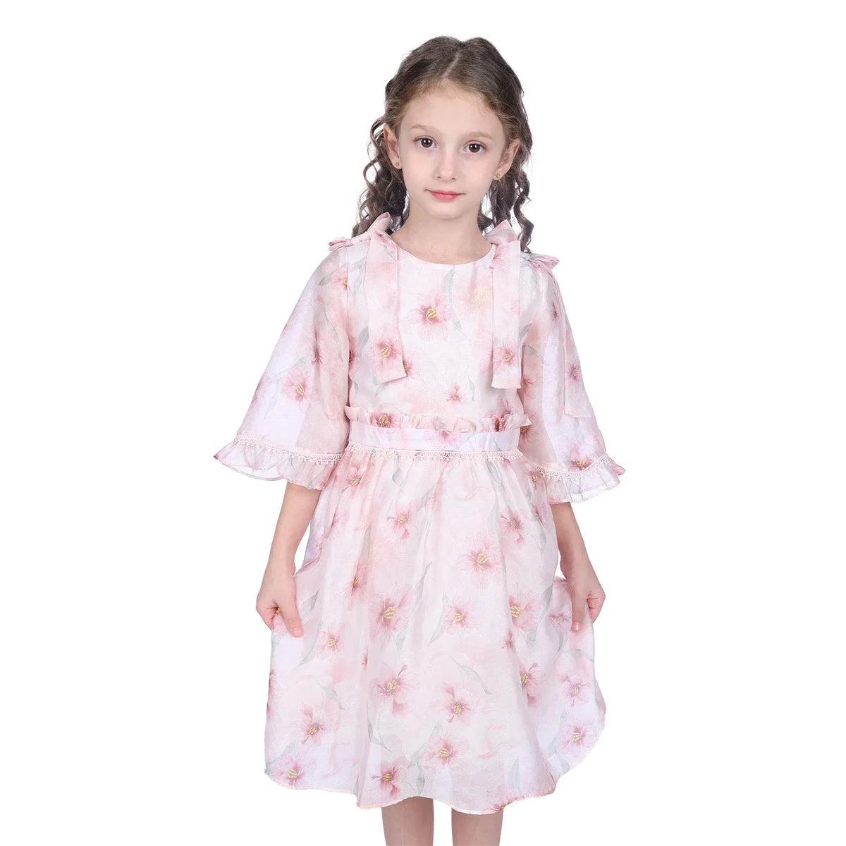 Pink Floral Classic Dress for Girls Image