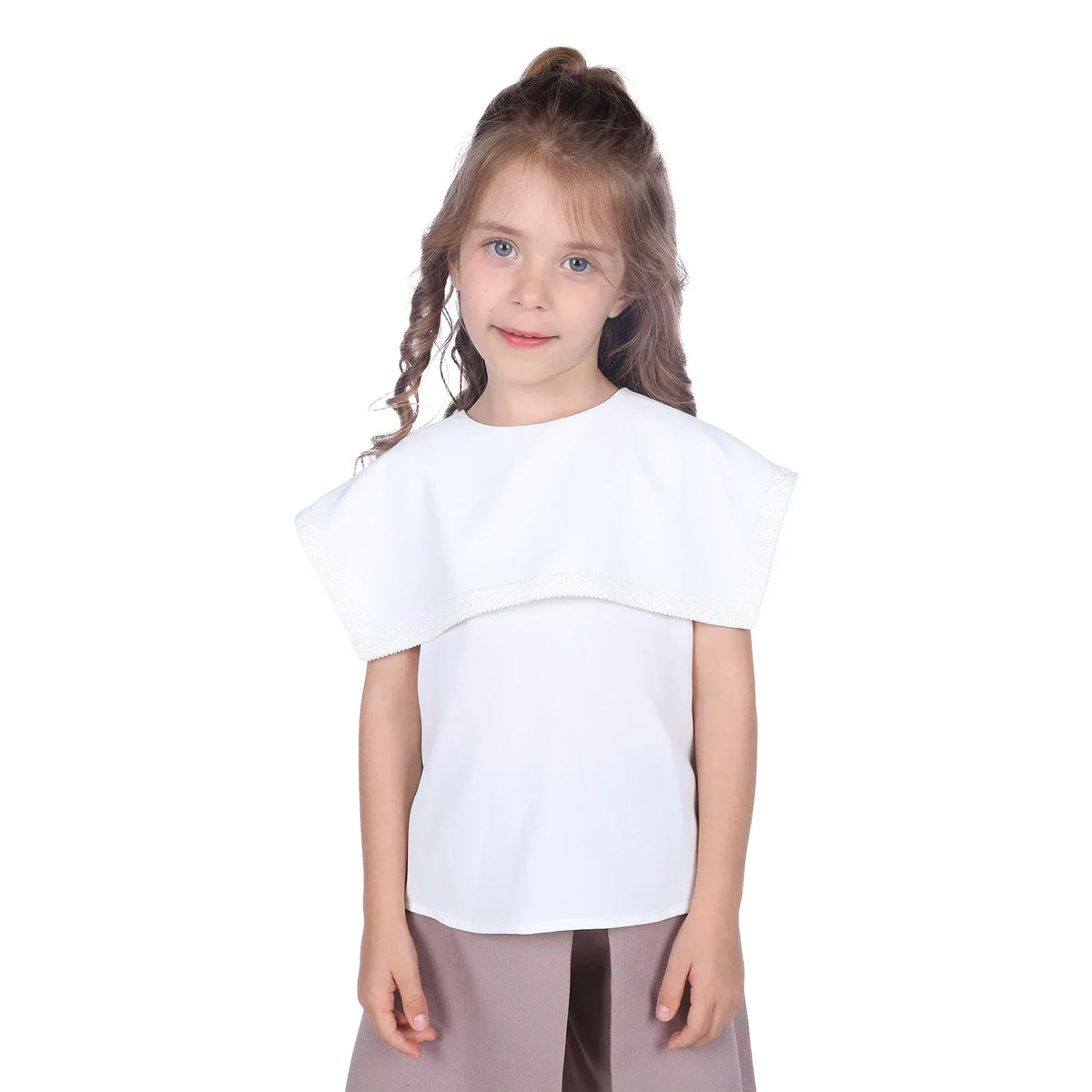 Off White Embroidery Classic Blouse For Girls Image