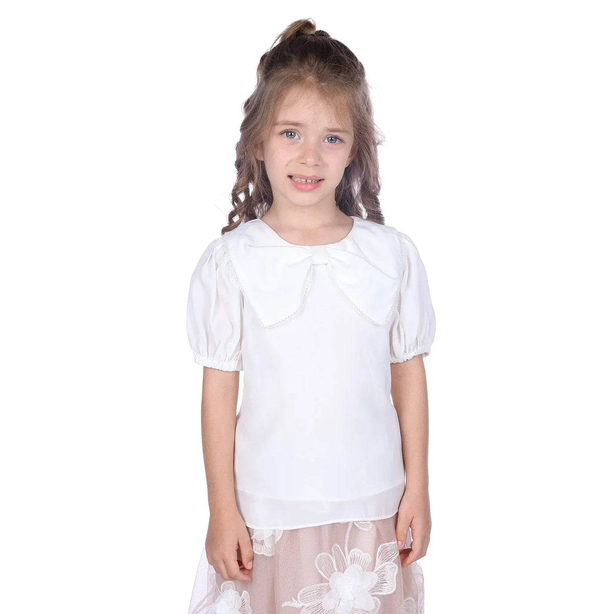 Off White Embroidery Classic Blouse For Girls Image