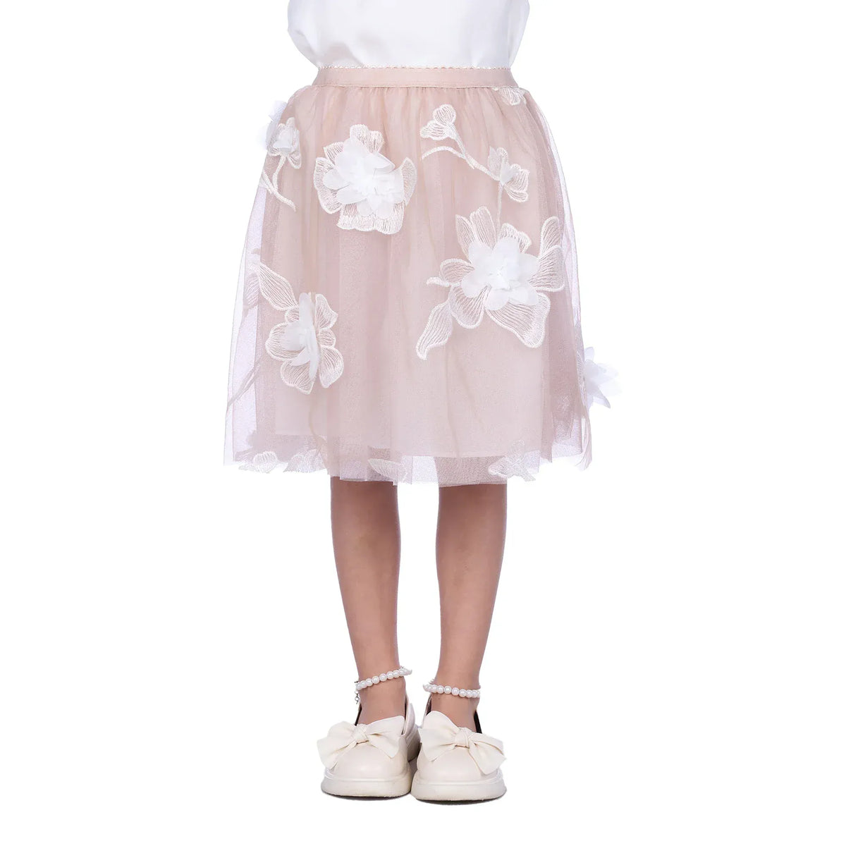 Dusty Pink Floral Classic Skirt For Girls Image