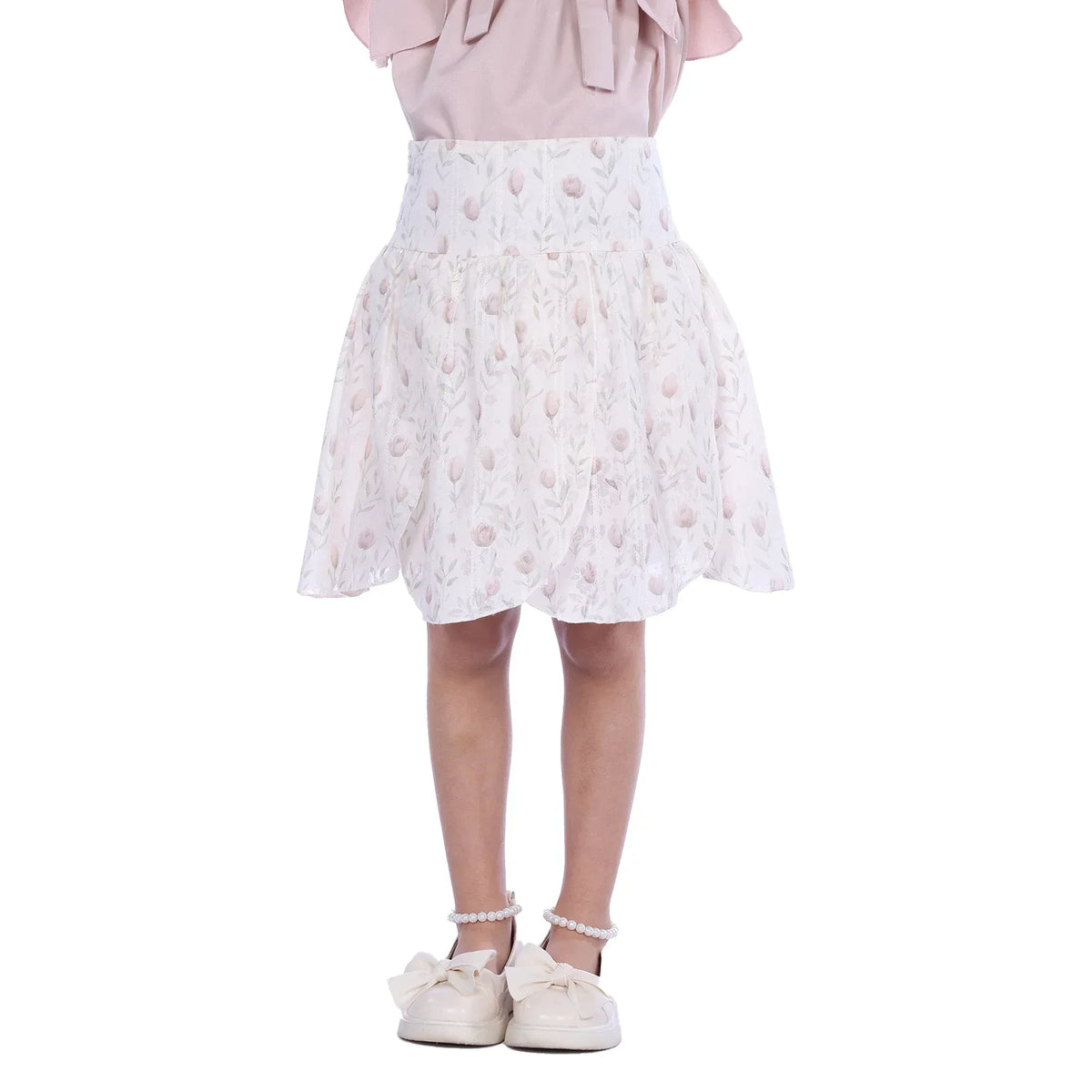 Beige Floral Classic Skirt For Girls Image