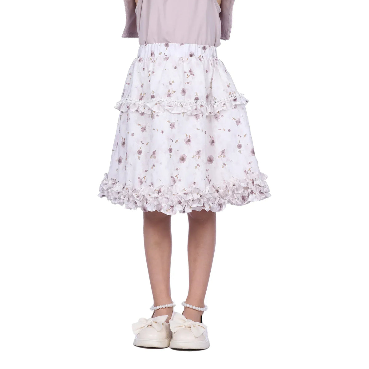 Dusty Pink Floral Classic Skirt For Girls Image