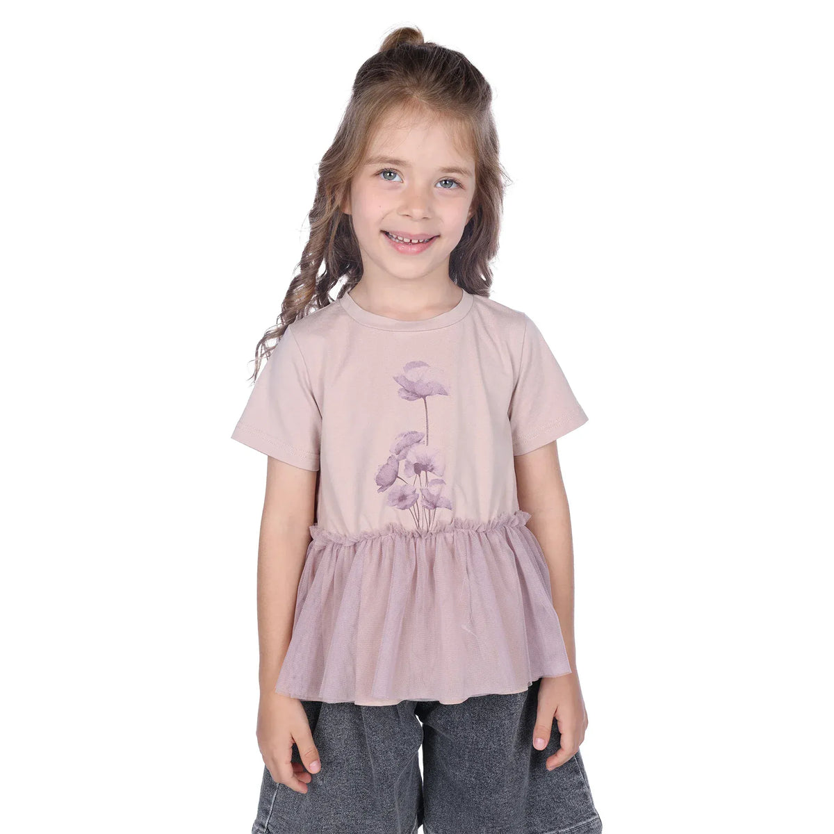Dusty Pink Floral Classic T.Shirt For Girls Image