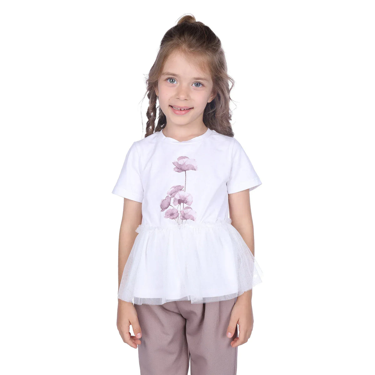 Off White Floral Classic T.Shirt For Girls Image