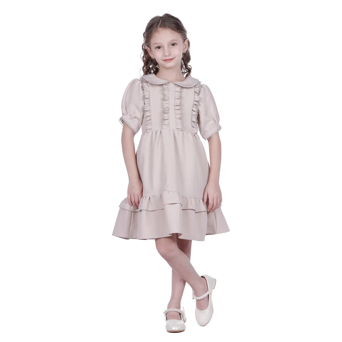 Dusty Pink Embroidery Classic Dress For Girls Image