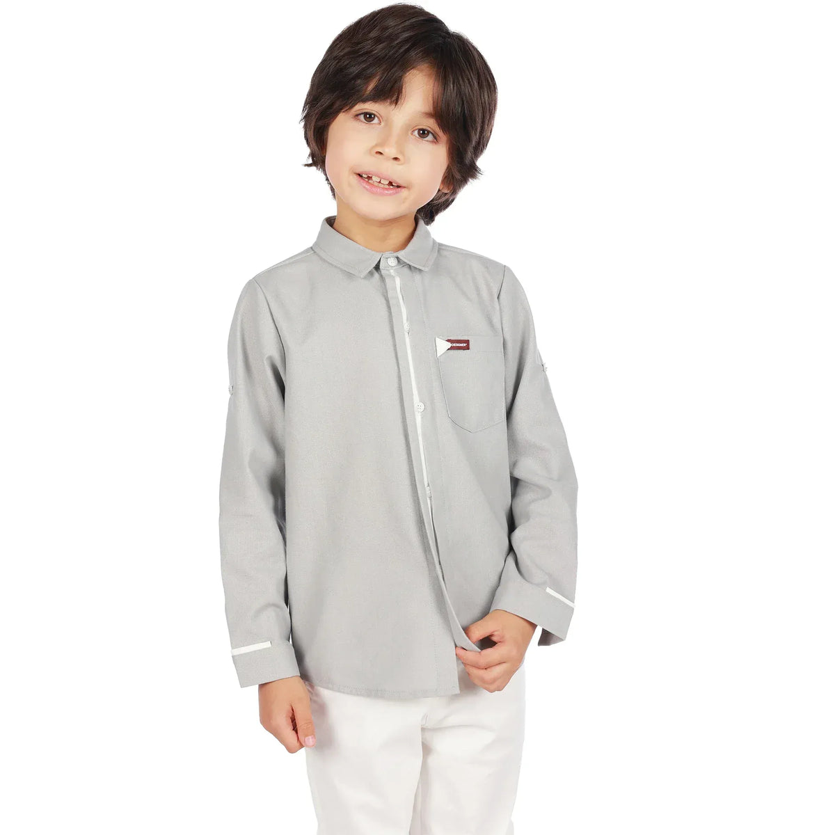 Light Grey Badge Classic Shirt For Boys Image
