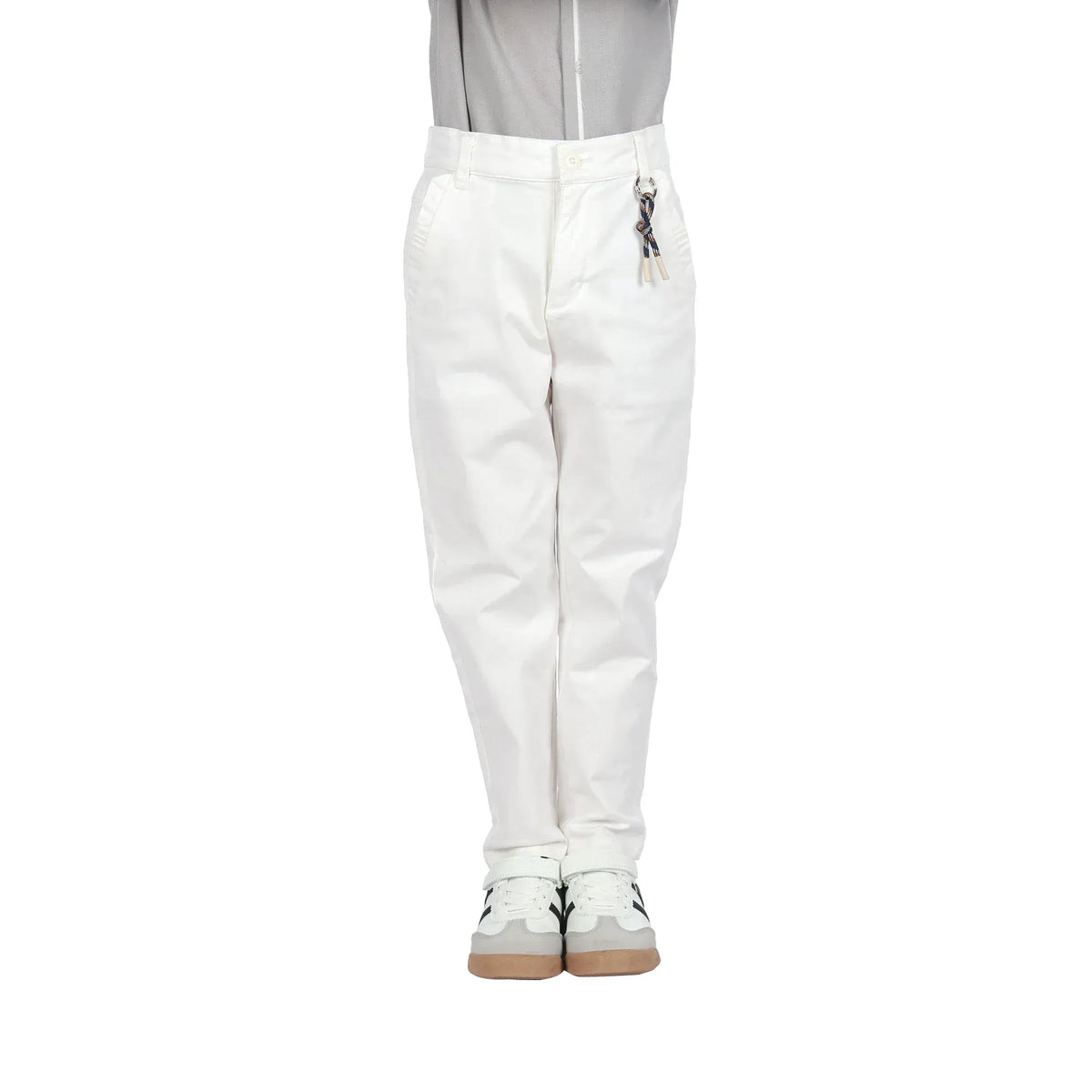 Off White Plain Classic Pants For Boys Image