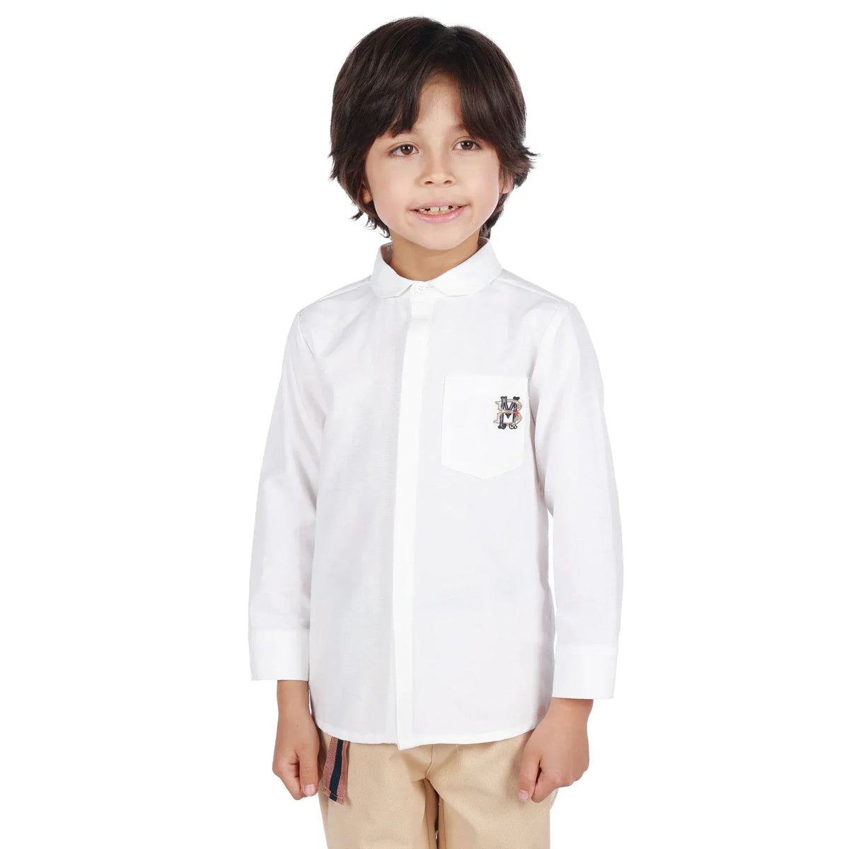 Off White Embroidery Classic Shirt For Boys Image