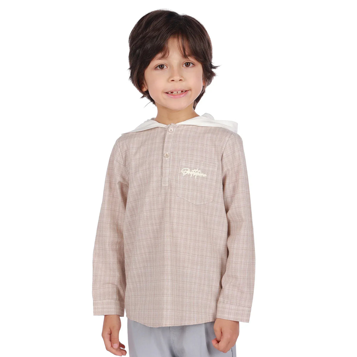 Light Brown Checked Classic Blouse For Boys Image