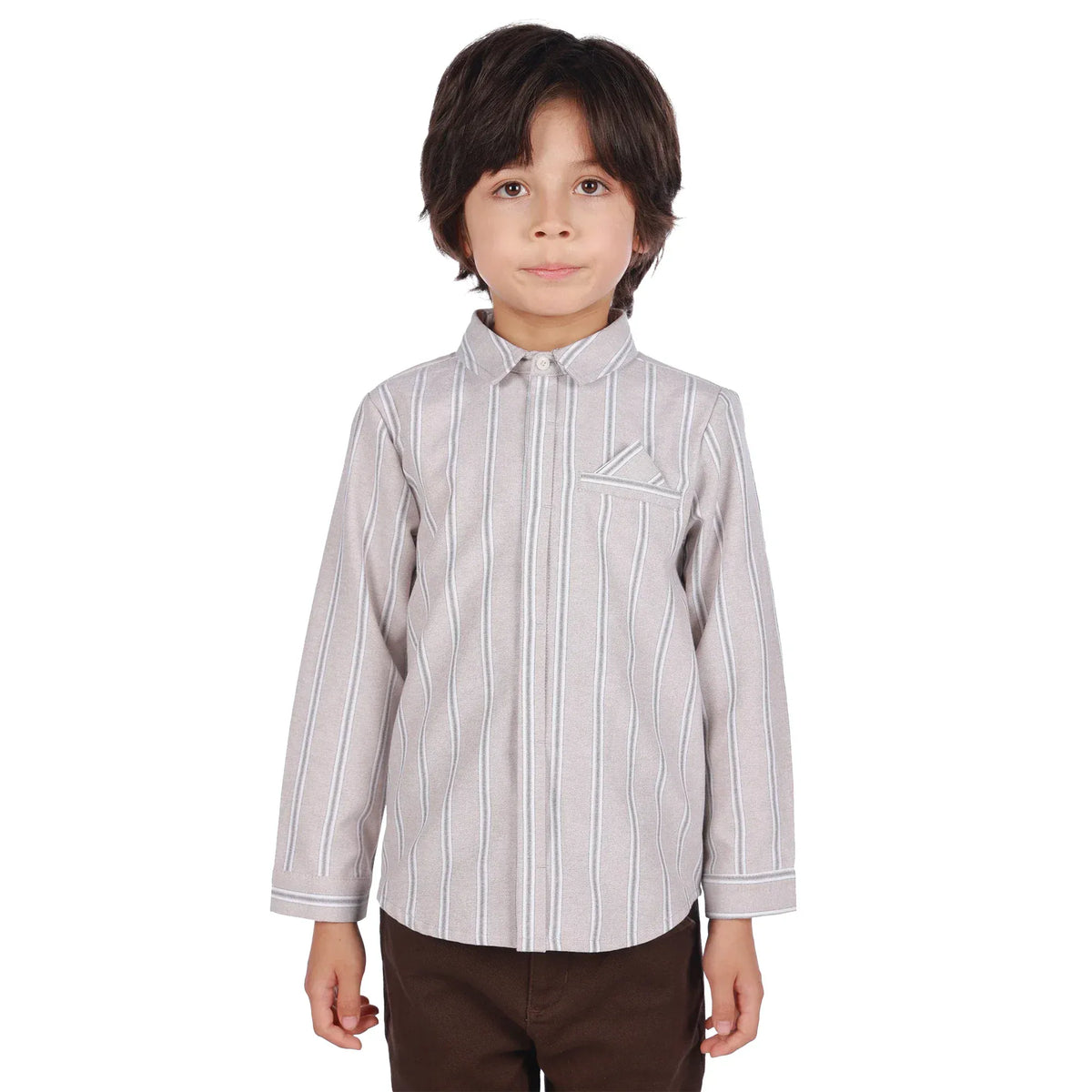 Light Brown Striped Classic Shirt For Boys Image