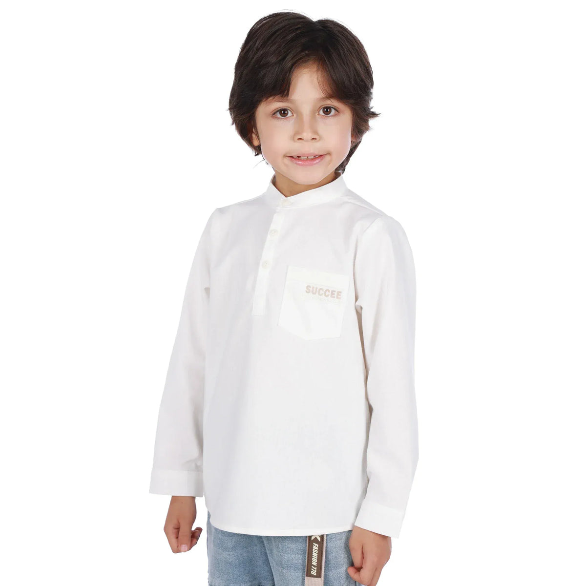 Off White Printed Classic Blouse For Boys Image