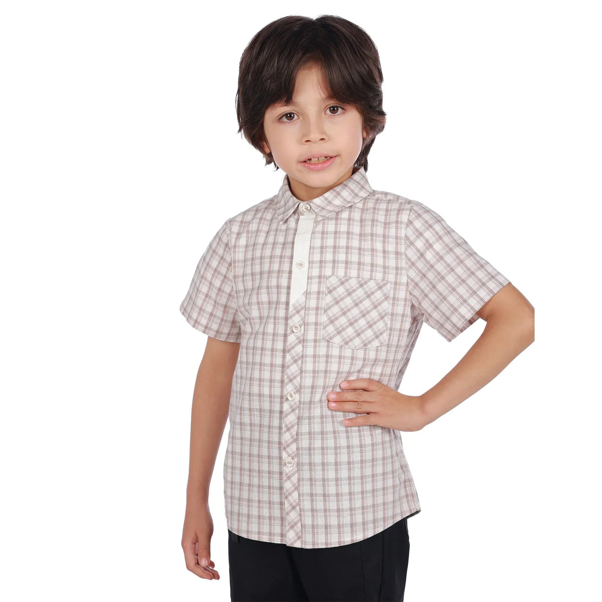 Light Coffee Checked Classic Shirt For Boys Image