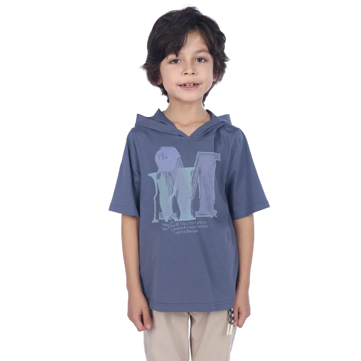 Dark Blue Printed Classic T.Shirt For Boys Image