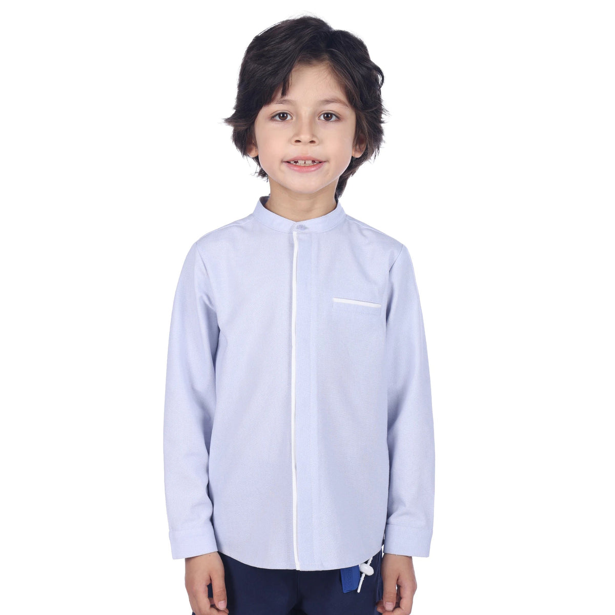 Light Blue Purple Embroidery Classic Shirt For Boys Image