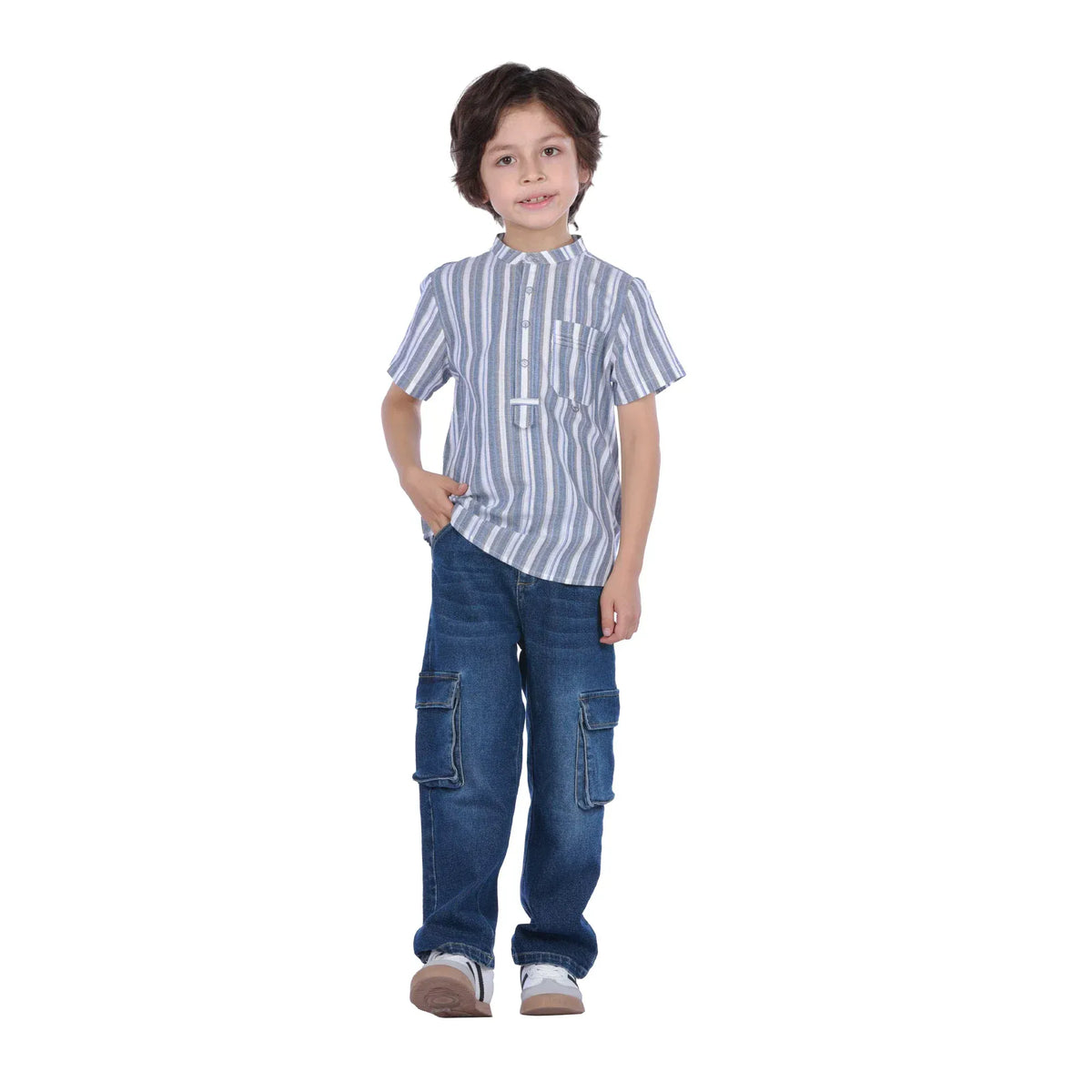 Blue Striped Classic Blouse For Boys Image