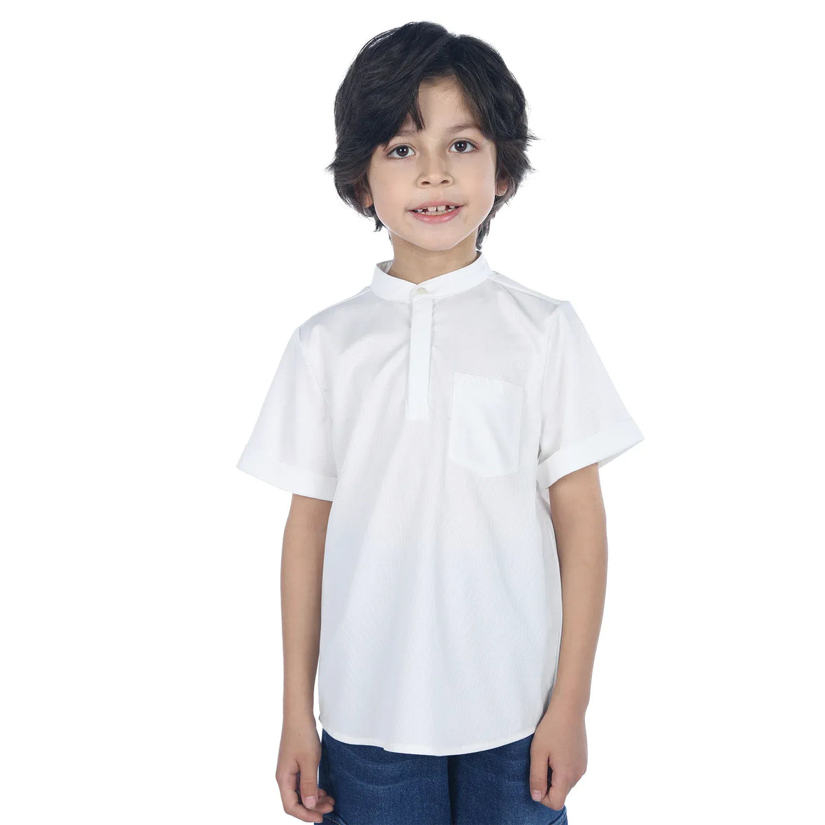 Off White Embroidery Classic Blouse For Boys Image