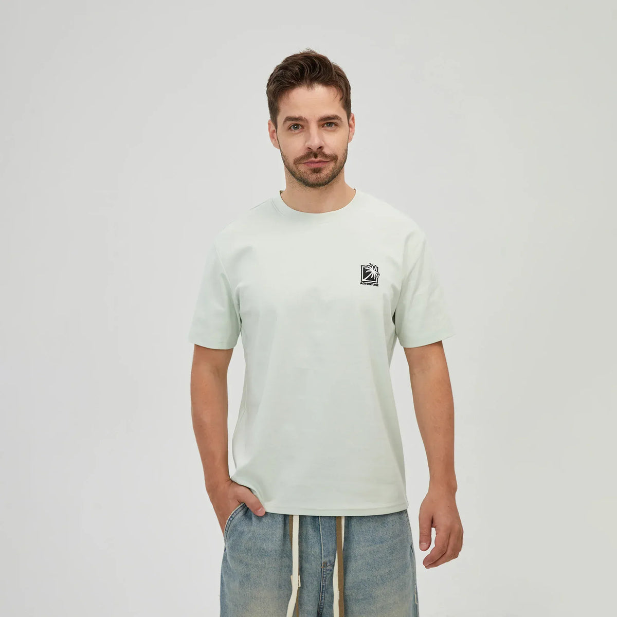 Light Green Embroidery Printed T.Shirt for Men Image