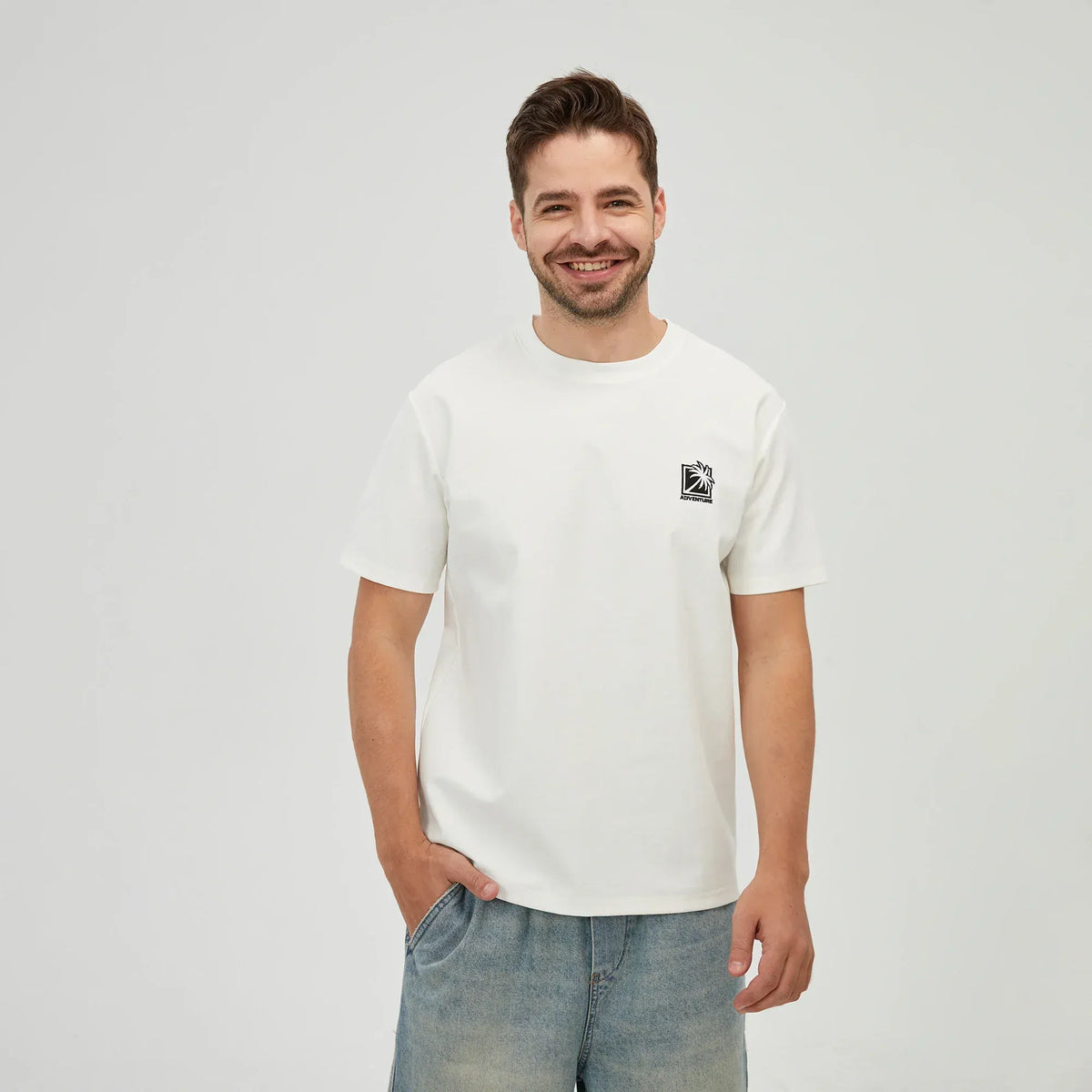 White Embroidery Printed T.Shirt for Men Image