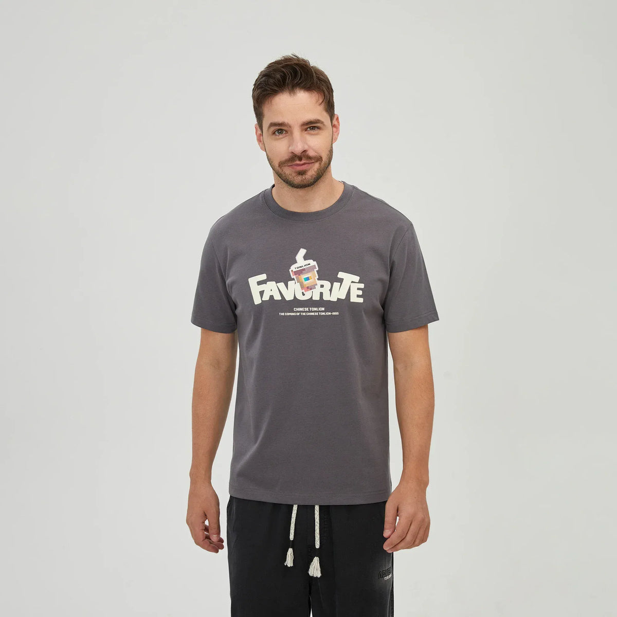 Dark Grey Printed T.Shirt for Men Image