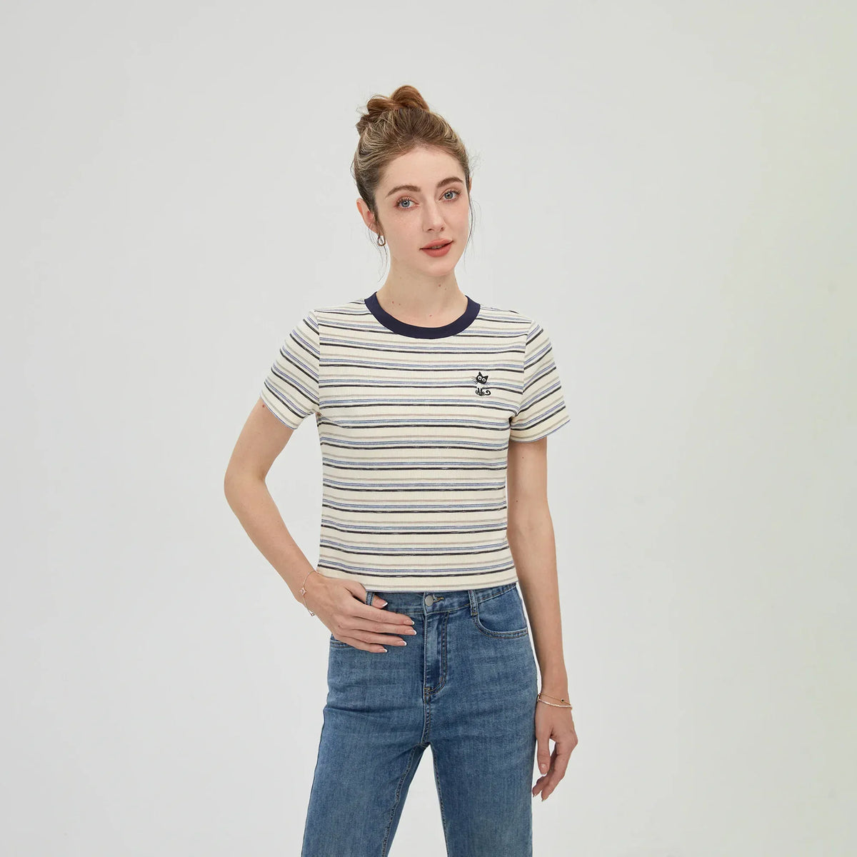 Blue Striped T.Shirt for Women Image