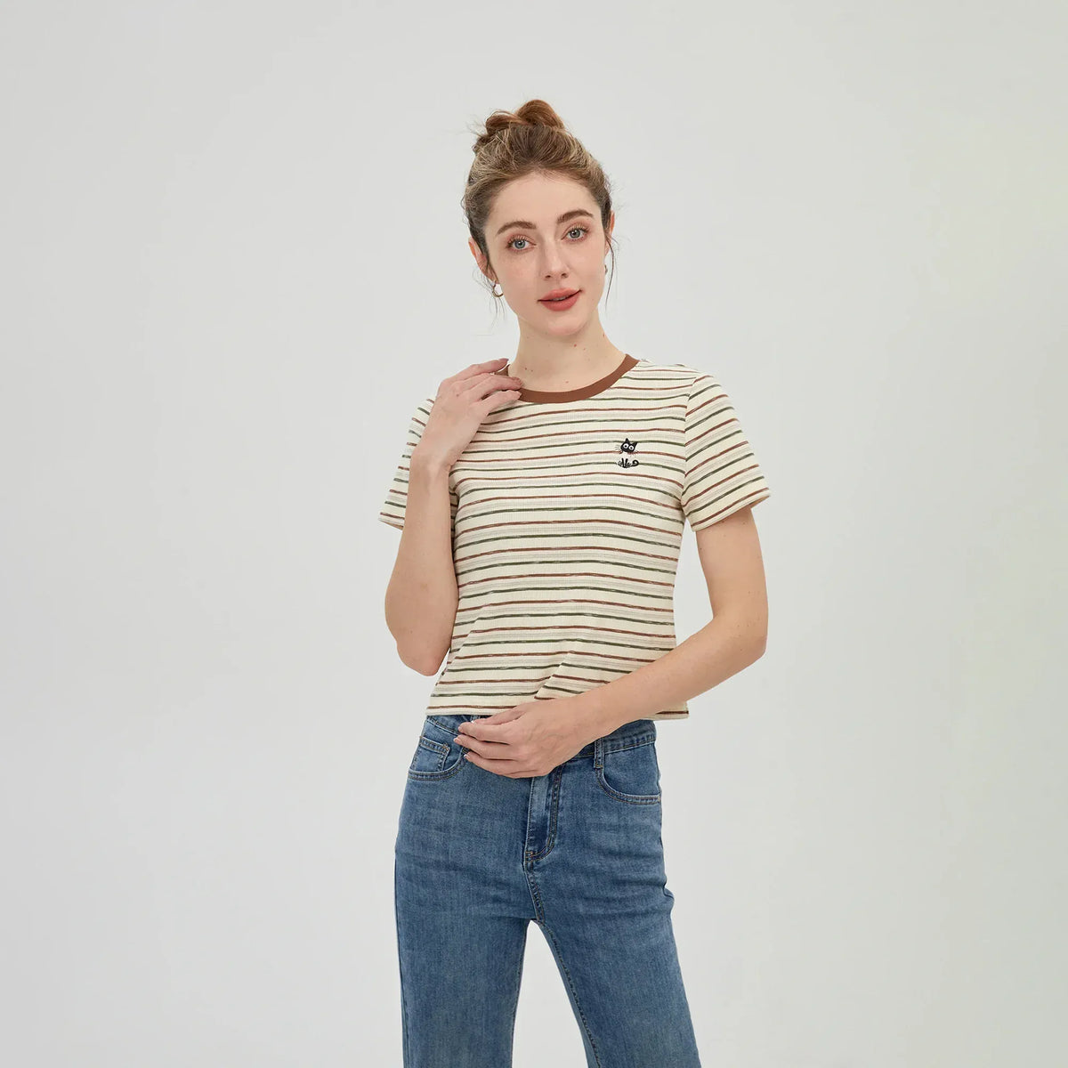 Coffee Striped T.Shirt for Women Image