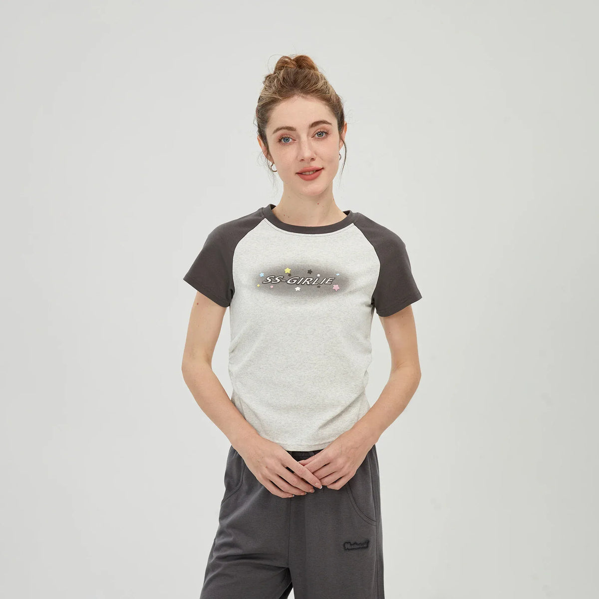 Dark Grey Printed T.Shirt for Women Image