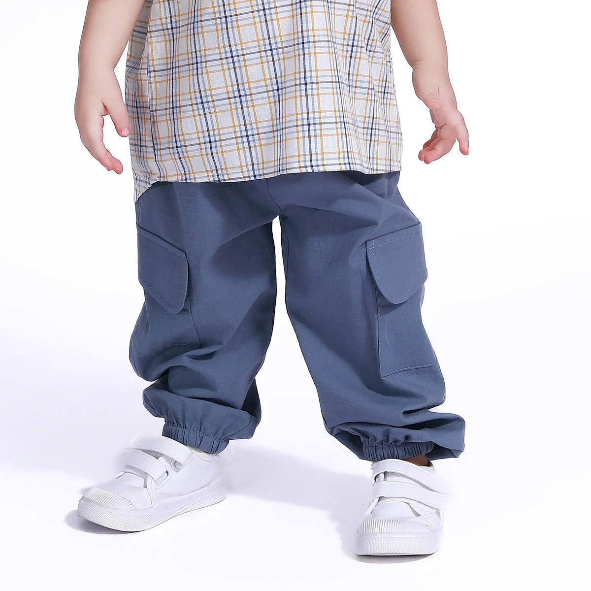 Grey Blue Plain Pants for Baby boy Image