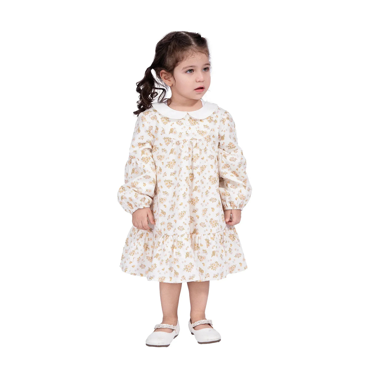 Beige Yellow Floral Dress for Baby girl Image