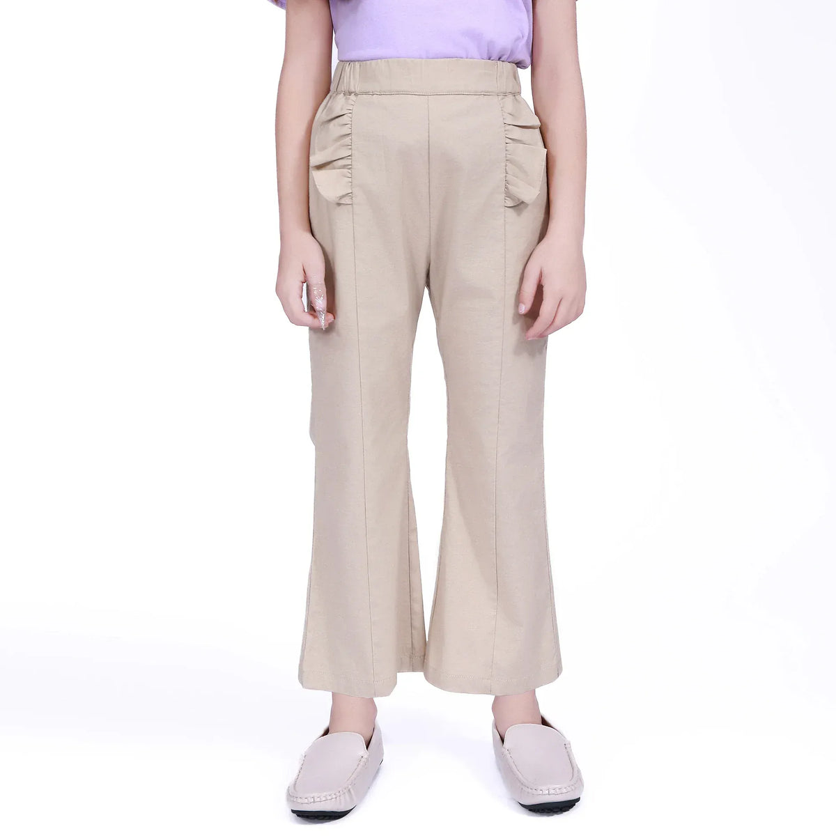 Khaki Plain Pants for Girls Image