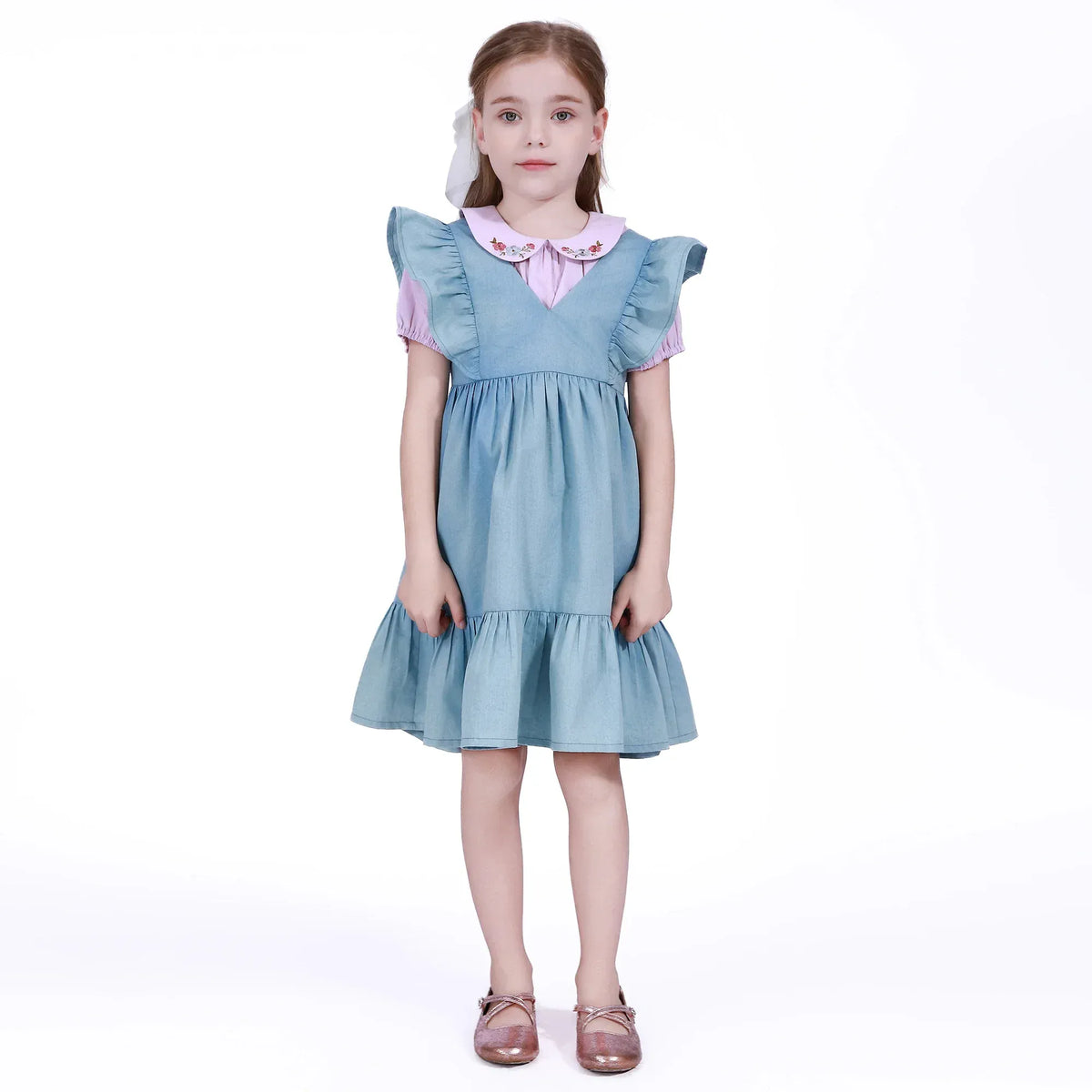 Blue Plain Dress for Girls Image