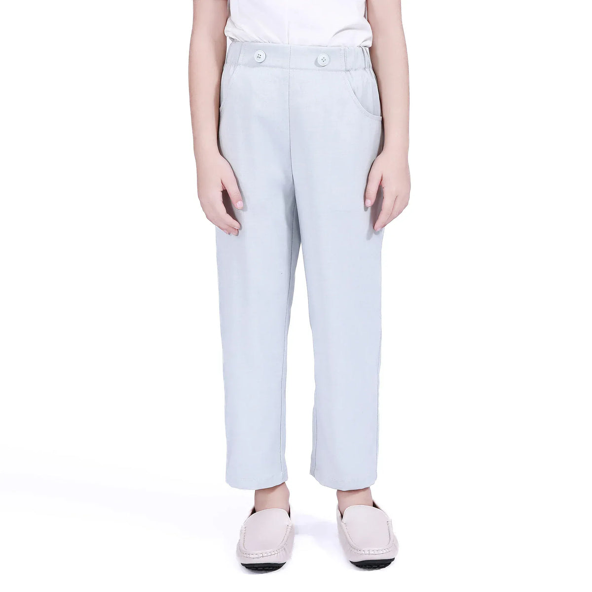 Light Blue Plain Pants for Girls Image