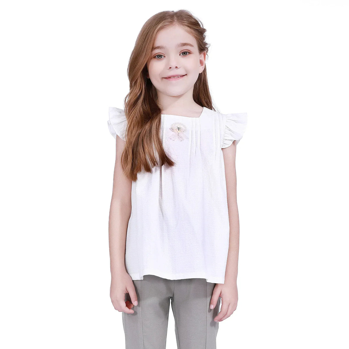 White Embroidery Blouse for Girls Image