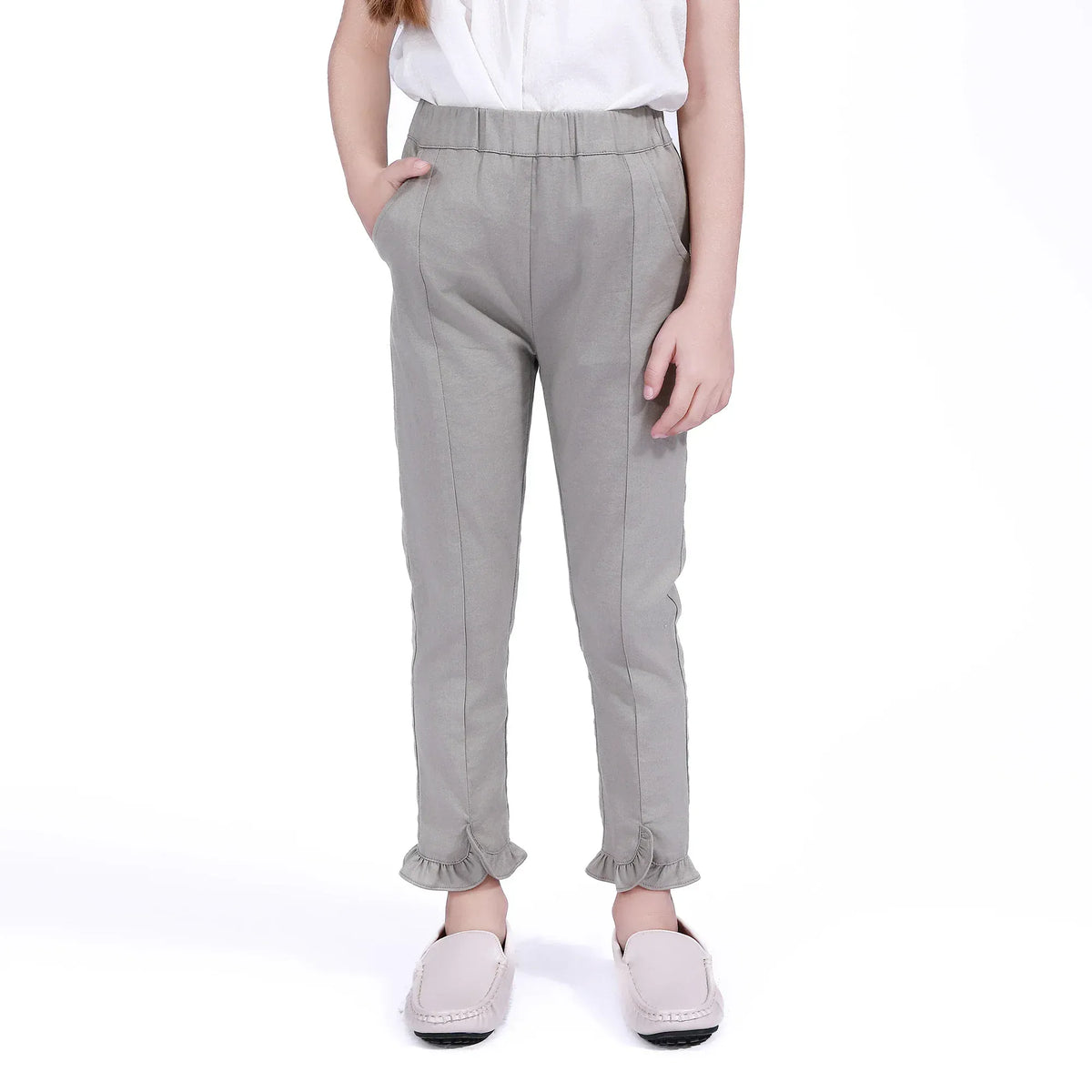 Grey Plain Pants for Girls Image