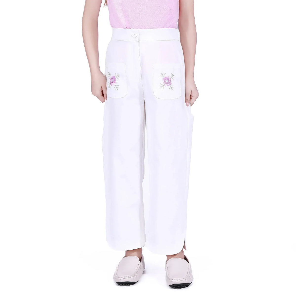 White Floral Pants for Girls Image