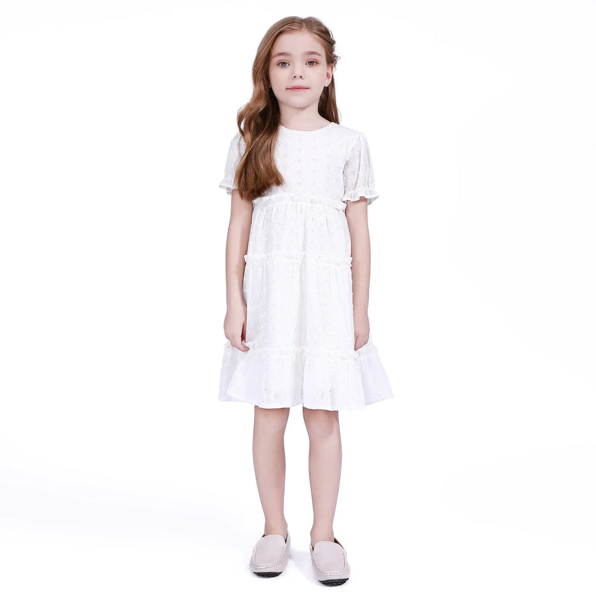 White Jacquard Dress for Girls Image