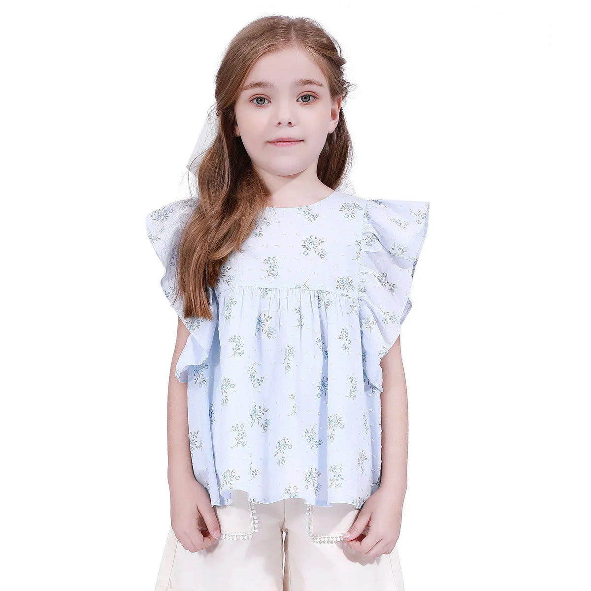 Light Blue Floral Blouse for Girls Image