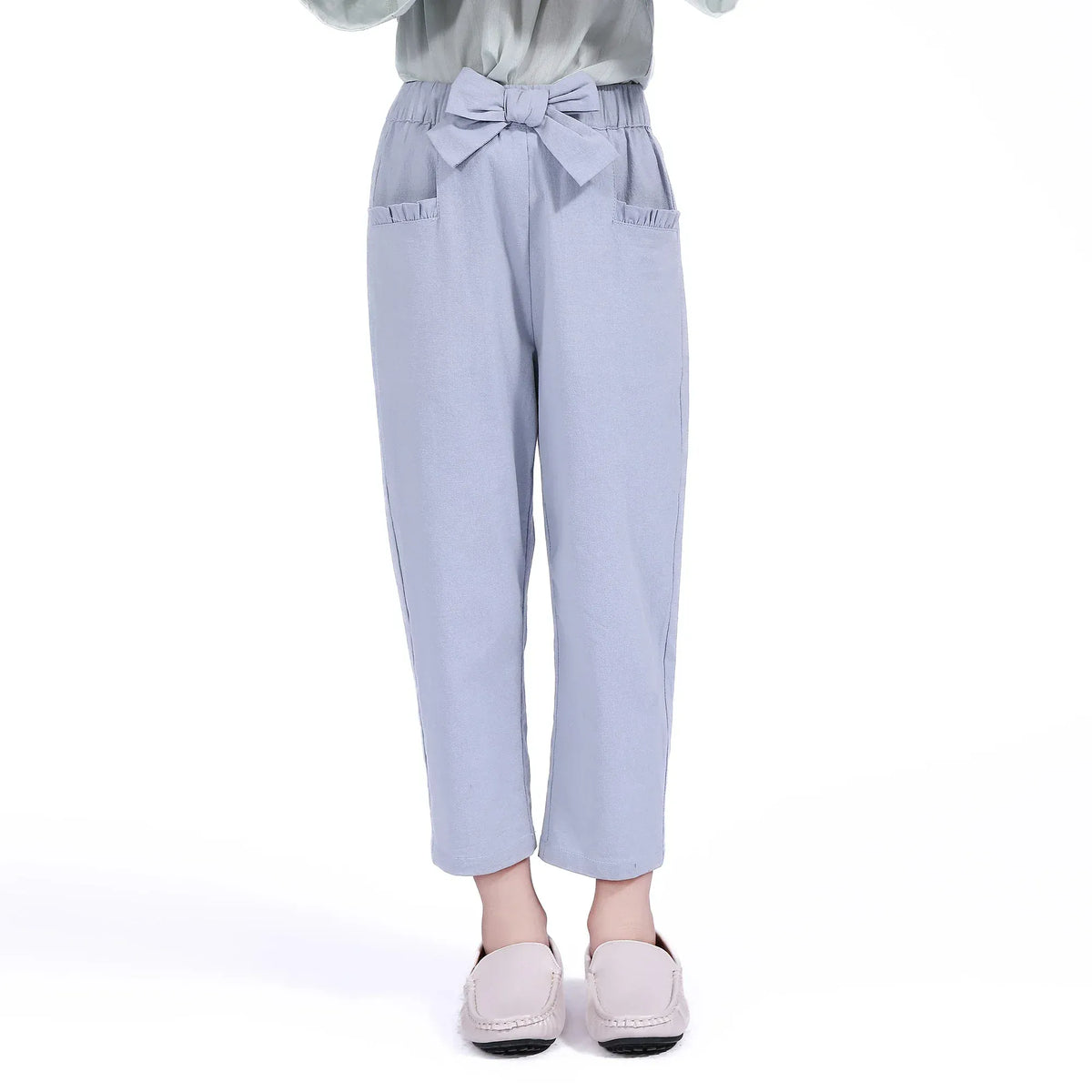 Grey Blue Plain Pants for Girls Image