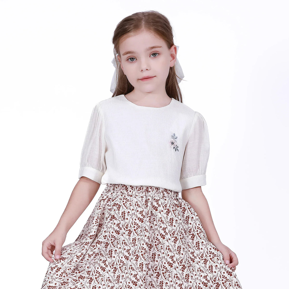 Off White Floral Blouse for Girls Image